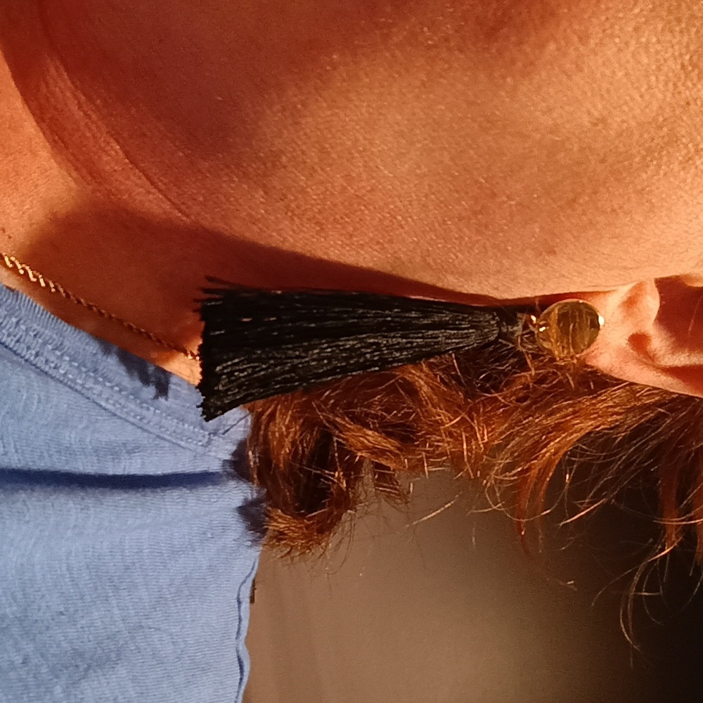 Chic Black Tassel Earrings with Gold Discs - Picture 5 of 6